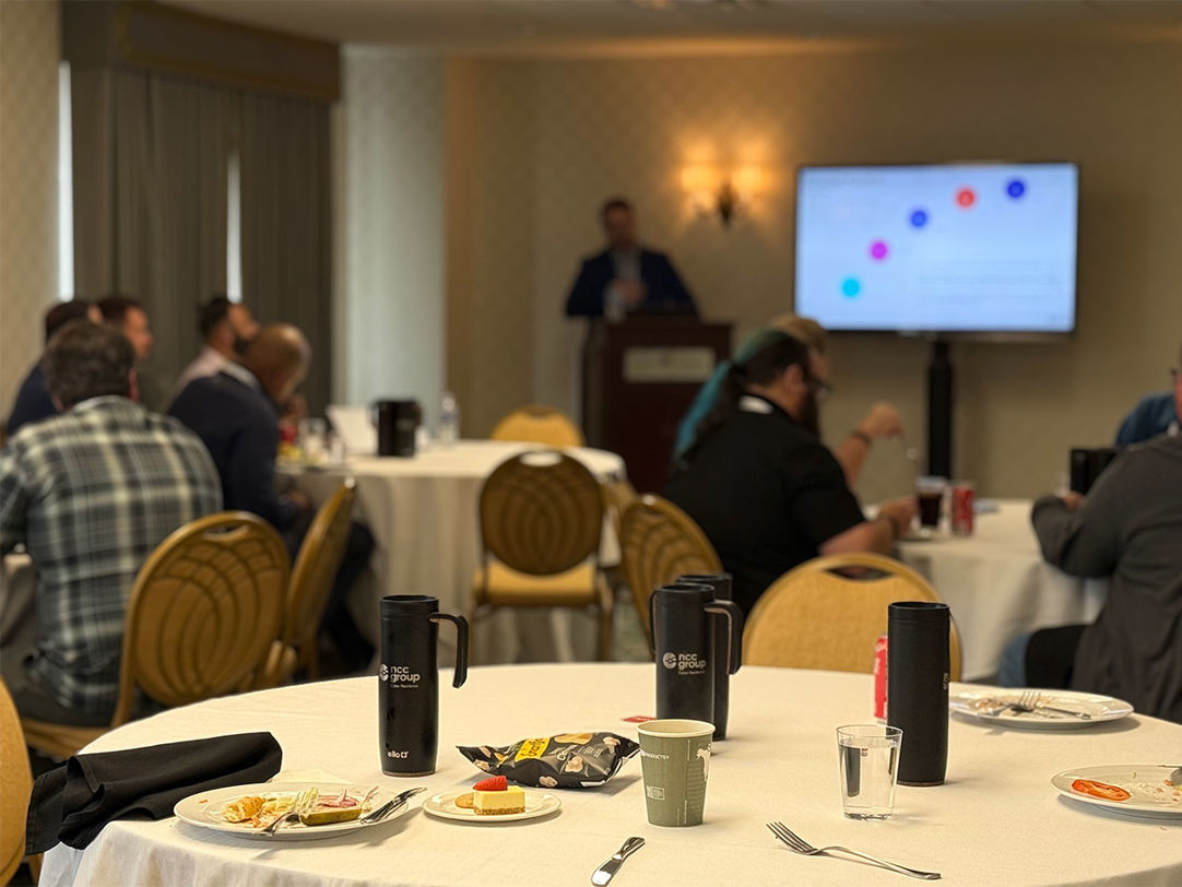 NCC Group thermoses and banquet lunch during an exclusive lunch at Auto-ISAC cyber security summit 2025