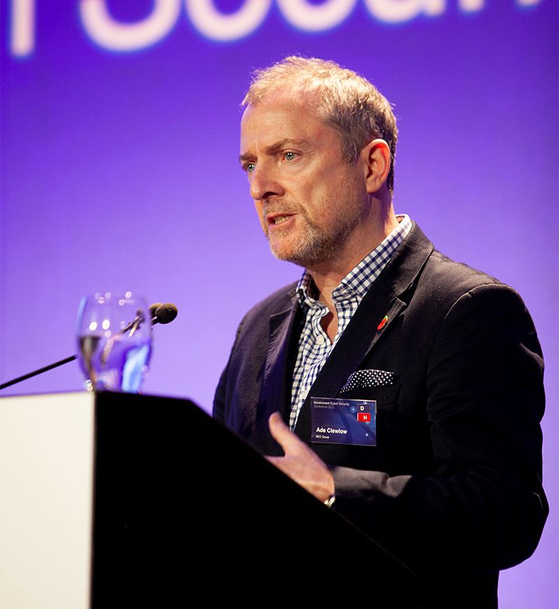 Ade Clewlow speaks at a cyber security conference