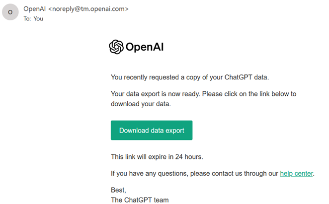 screenshot from ChatGPT with copy of history